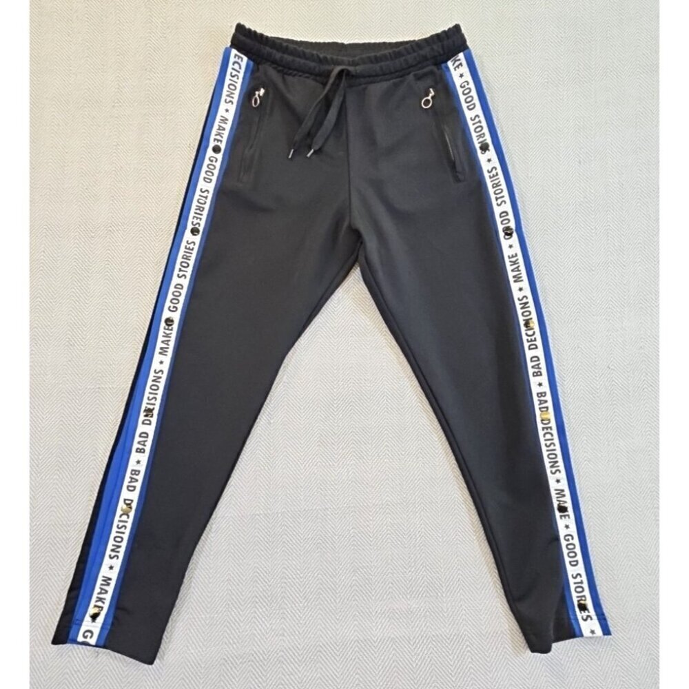 Zara Man Joggers Leg Opening Side Stripe Men's Large Black Drawstring Two Pocket